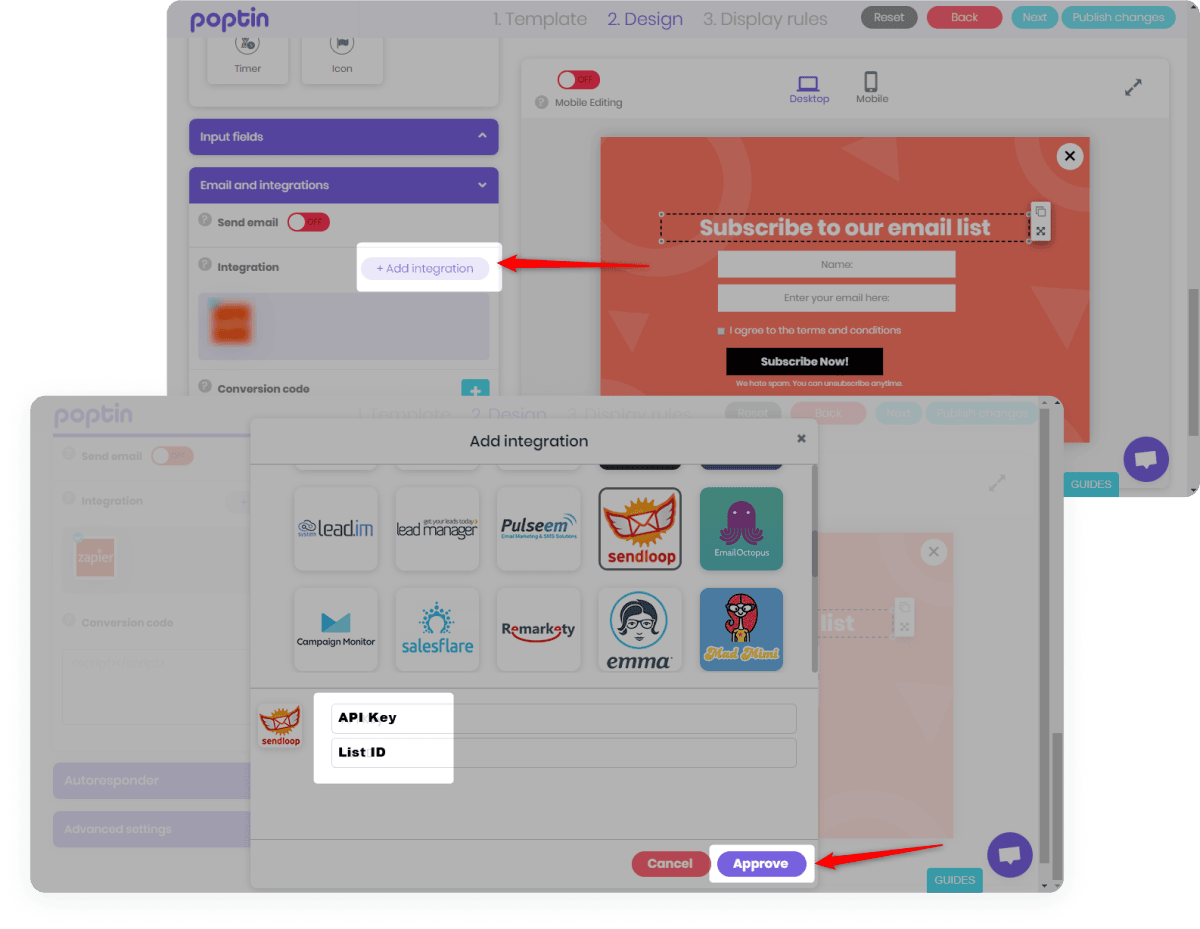 Poptin and Sendloop integration image